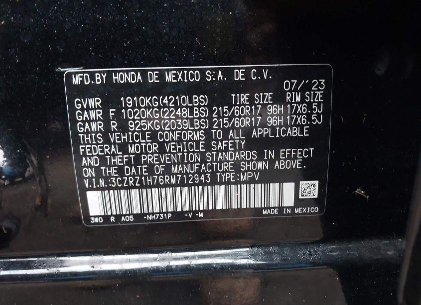 Photo 9 of 2024 Honda Hr-v 2WD EX-L/2WD EX-L W/O BSI (VIN 3CZRZ1H76RM712943)