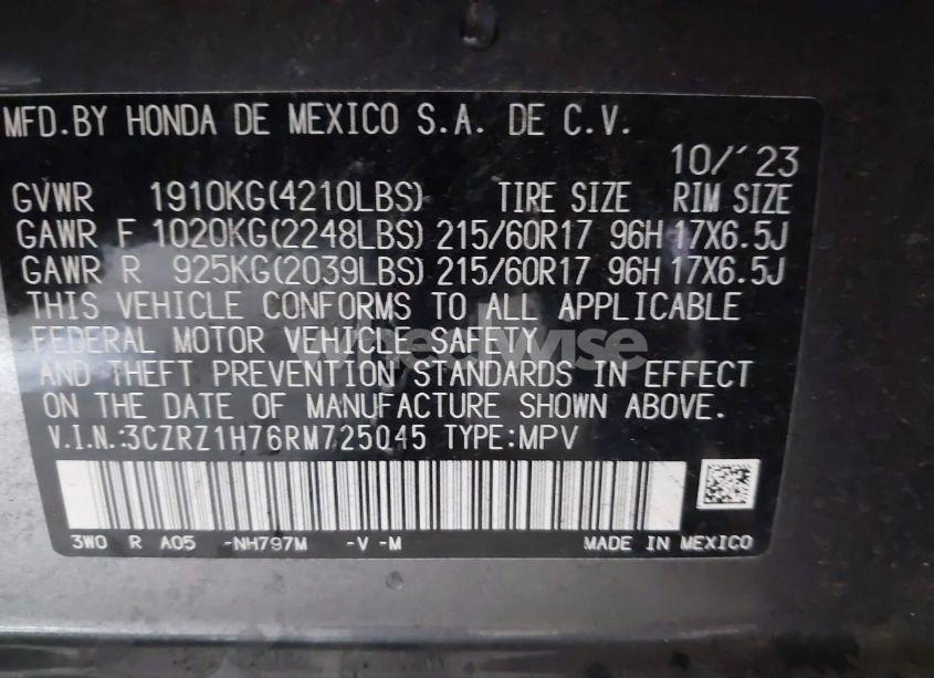 Photo 9 of 2024 Honda Hr-v 2WD EX-L/2WD EX-L W/O BSI (VIN 3CZRZ1H76RM725045)
