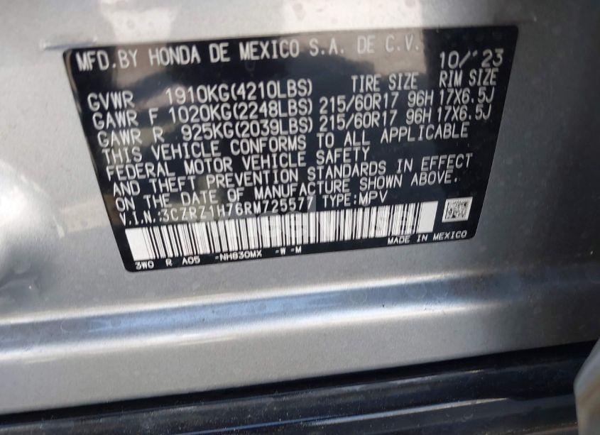 Photo 9 of 2024 Honda Hr-v 2WD EX-L/2WD EX-L W/O BSI (VIN 3CZRZ1H76RM725577)