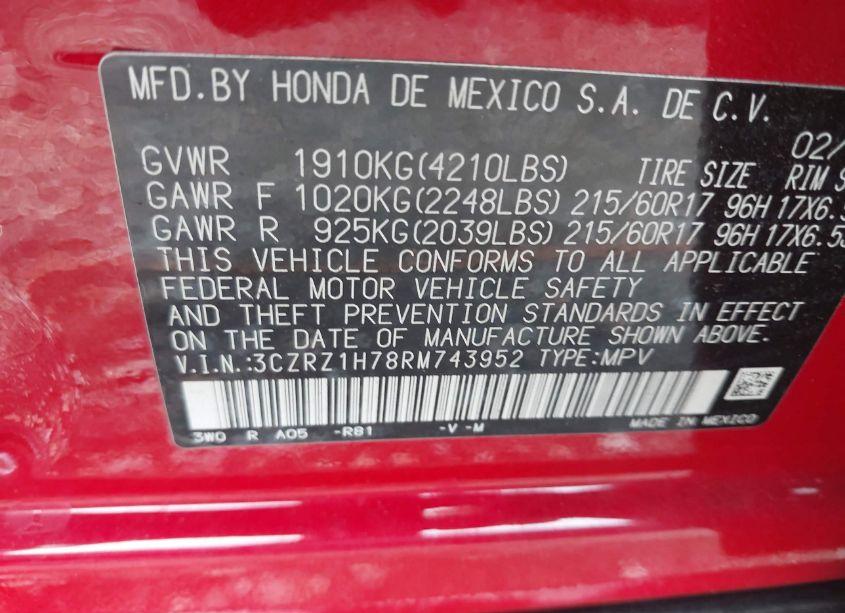 Photo 9 of 2024 Honda Hr-v 2WD EX-L/2WD EX-L W/O BSI (VIN 3CZRZ1H78RM743952)