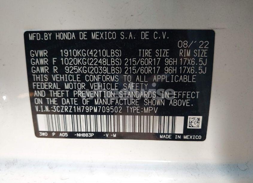 Photo 9 of 2023 Honda Hr-v 2WD EX-L (VIN 3CZRZ1H79PM709502)