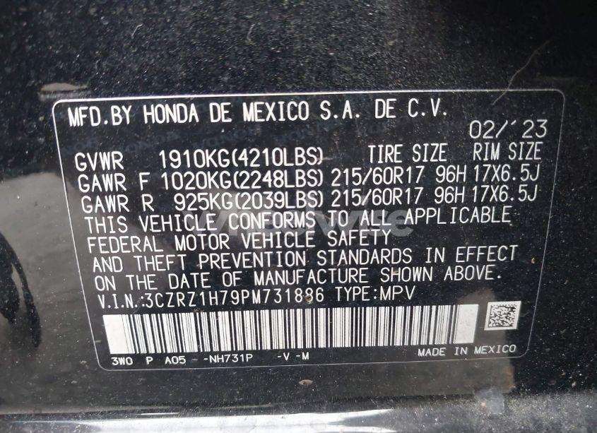 Photo 9 of 2023 Honda Hr-v 2WD EX-L (VIN 3CZRZ1H79PM731886)