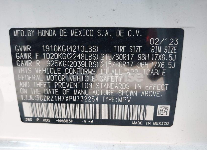 Photo 9 of 2023 Honda Hr-v 2WD EX-L (VIN 3CZRZ1H7XPM732254)