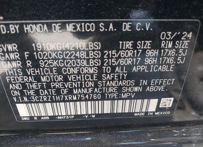 Photo 9 of 2024 Honda Hr-v 2WD EX-L/2WD EX-L W/O BSI (VIN 3CZRZ1H7XRM754760)