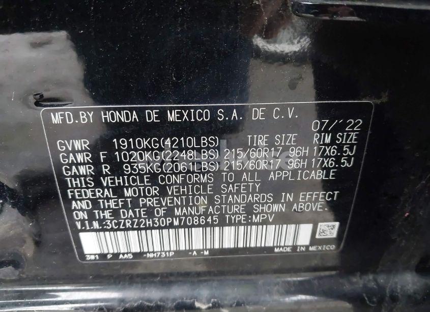 Photo 9 of 2023 Honda Hr-v AWD LX (VIN 3CZRZ2H30PM708645)