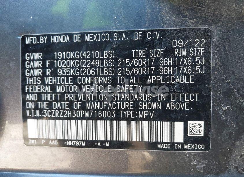 Photo 9 of 2023 Honda Hr-v AWD LX (VIN 3CZRZ2H30PM716003)