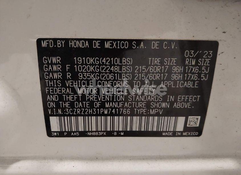 Photo 9 of 2023 Honda Hr-v AWD LX (VIN 3CZRZ2H31PM741766)