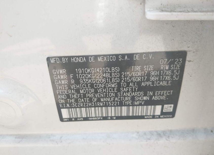 Photo 9 of 2024 Honda Hr-v AWD LX (VIN 3CZRZ2H31RM715221)
