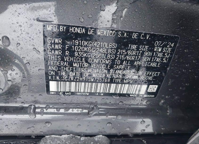 Photo 9 of 2025 Honda Hr-v AWD LX (VIN 3CZRZ2H31SM725768)