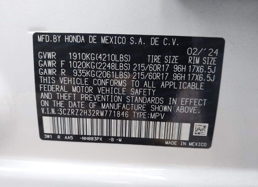 Photo 9 of 2024 Honda Hr-v AWD LX (VIN 3CZRZ2H32RM771846)