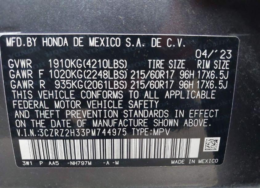 Photo 9 of 2023 Honda Hr-v AWD LX (VIN 3CZRZ2H33PM744975)