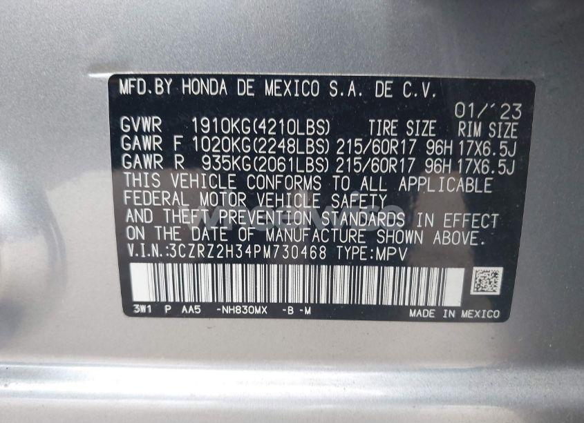 Photo 9 of 2023 Honda Hr-v AWD LX (VIN 3CZRZ2H34PM730468)