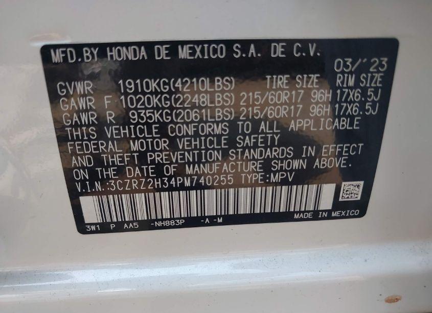 Photo 9 of 2023 Honda Hr-v AWD LX (VIN 3CZRZ2H34PM740255)