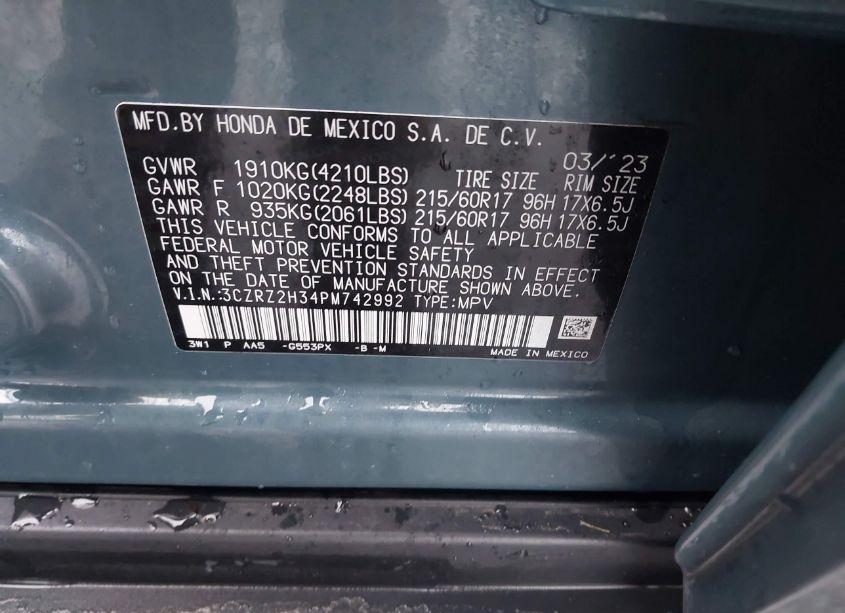 Photo 9 of 2023 Honda Hr-v AWD LX (VIN 3CZRZ2H34PM742992)