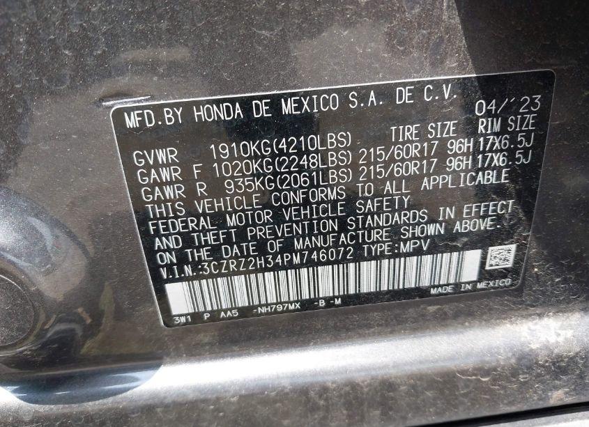 Photo 9 of 2023 Honda Hr-v AWD LX (VIN 3CZRZ2H34PM746072)