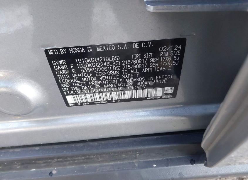 Photo 9 of 2024 Honda Hr-v AWD LX (VIN 3CZRZ2H34RM768480)