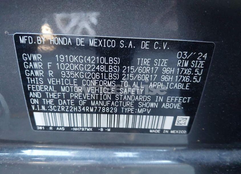 Photo 9 of 2024 Honda Hr-v AWD LX (VIN 3CZRZ2H34RM778829)