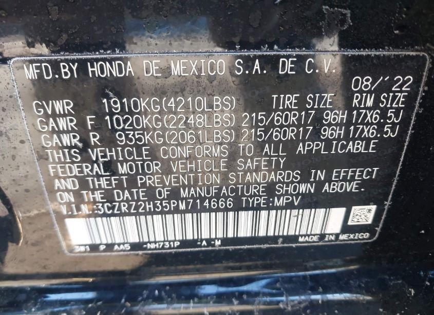 Photo 9 of 2023 Honda Hr-v AWD LX (VIN 3CZRZ2H35PM714666)