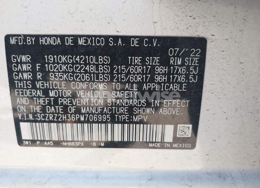Photo 9 of 2023 Honda Hr-v AWD LX (VIN 3CZRZ2H36PM706995)