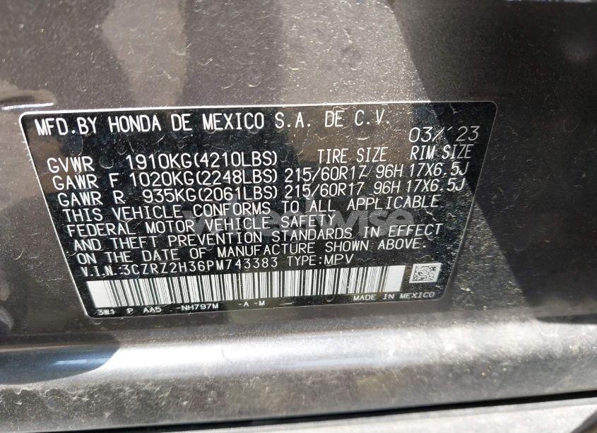Photo 9 of 2023 Honda Hr-v AWD LX (VIN 3CZRZ2H36PM743383)