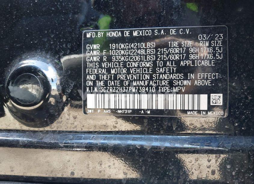 Photo 9 of 2023 Honda Hr-v AWD LX (VIN 3CZRZ2H37PM739410)