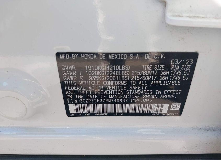 Photo 9 of 2023 Honda Hr-v AWD LX (VIN 3CZRZ2H37PM740637)
