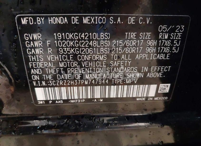 Photo 9 of 2023 Honda Hr-v AWD LX (VIN 3CZRZ2H37PM747944)