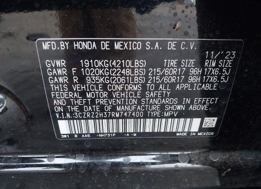 Photo 9 of 2024 Honda Hr-v AWD LX (VIN 3CZRZ2H37RM747400)