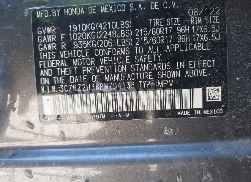 Photo 9 of 2023 Honda Hr-v AWD LX (VIN 3CZRZ2H38PM704133)