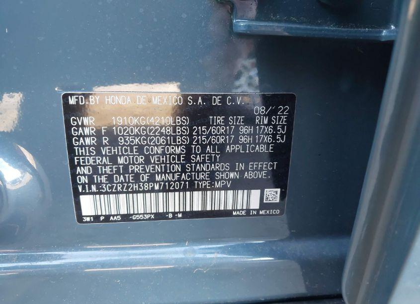 Photo 9 of 2023 Honda Hr-v AWD LX (VIN 3CZRZ2H38PM712071)