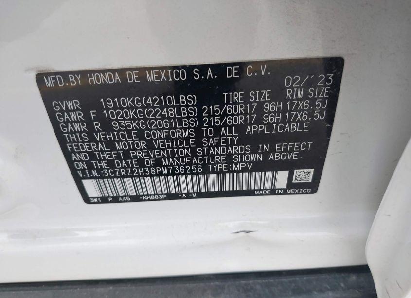 Photo 9 of 2023 Honda Hr-v AWD LX (VIN 3CZRZ2H38PM736256)
