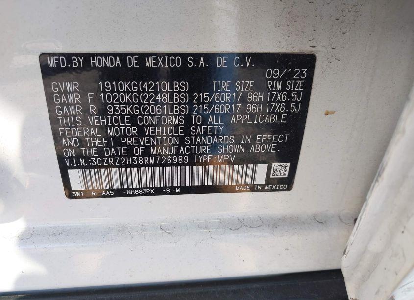 Photo 9 of 2024 Honda Hr-v AWD LX (VIN 3CZRZ2H38RM726989)