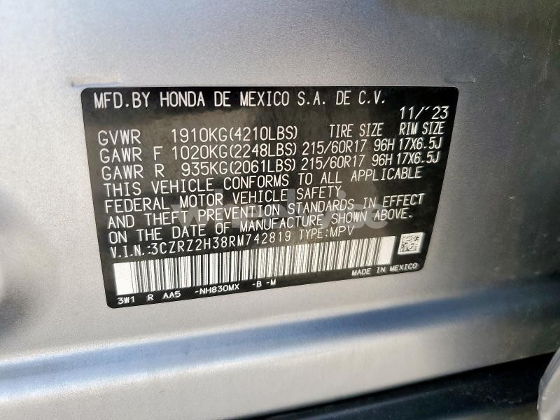 Photo 2 of 2024 HONDA HR-V LX N/A (VIN 3CZRZ2H38RM742819)
