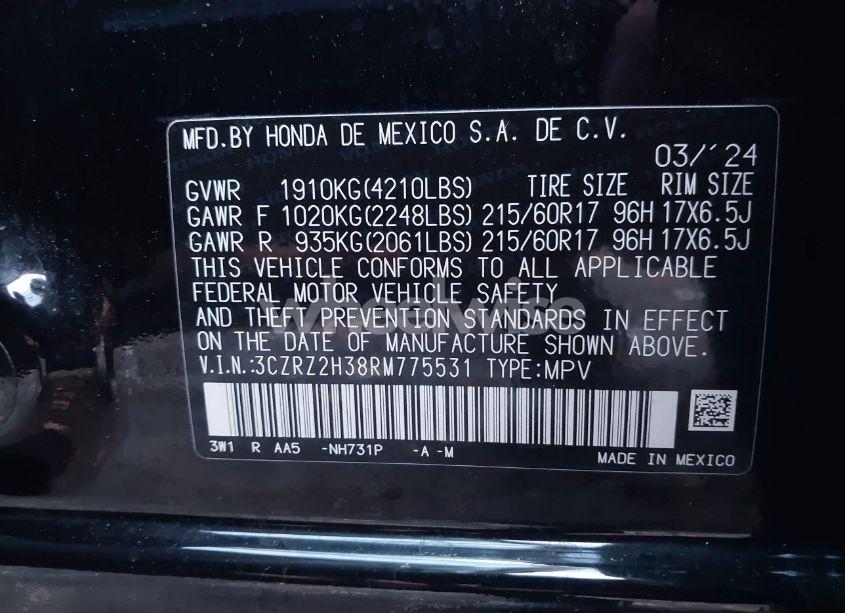 Photo 9 of 2024 Honda Hr-v AWD LX (VIN 3CZRZ2H38RM775531)