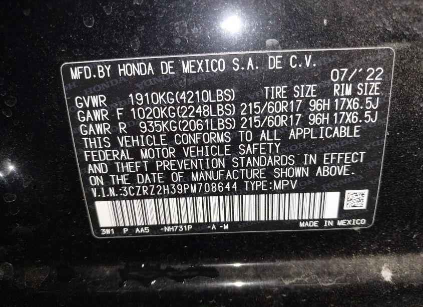 Photo 9 of 2023 Honda Hr-v AWD LX (VIN 3CZRZ2H39PM708644)