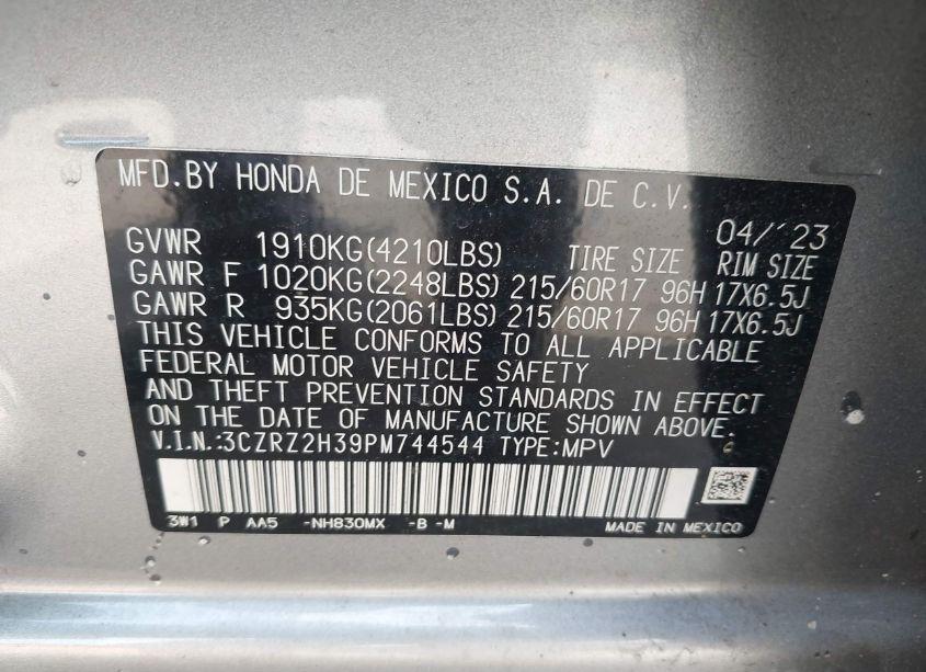 Photo 9 of 2023 Honda Hr-v AWD LX (VIN 3CZRZ2H39PM744544)
