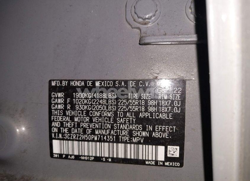 Photo 9 of 2023 Honda Hr-v AWD SPORT (VIN 3CZRZ2H50PM714351)