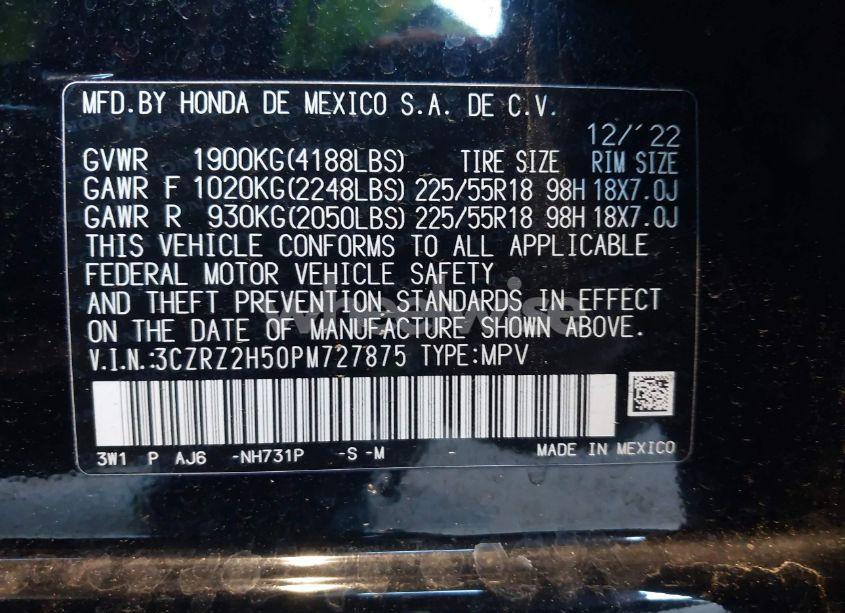 Photo 9 of 2023 Honda Hr-v AWD SPORT (VIN 3CZRZ2H50PM727875)