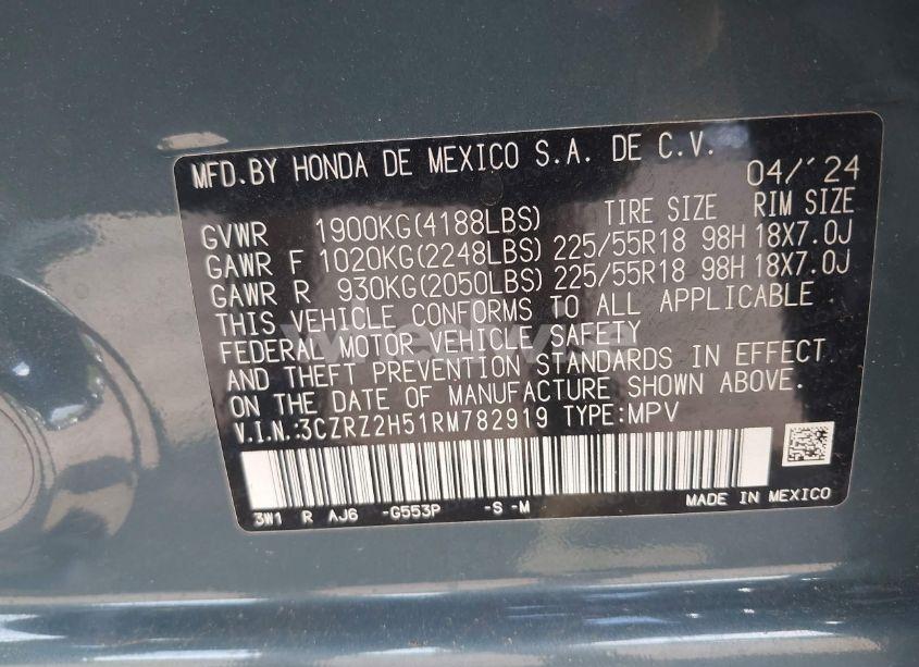 Photo 9 of 2024 Honda Hr-v AWD SPORT/AWD SPORT W/O BSI (VIN 3CZRZ2H51RM782919)