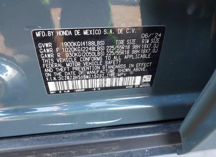 Photo 9 of 2025 Honda Hr-v AWD SPORT (VIN 3CZRZ2H51SM715792)