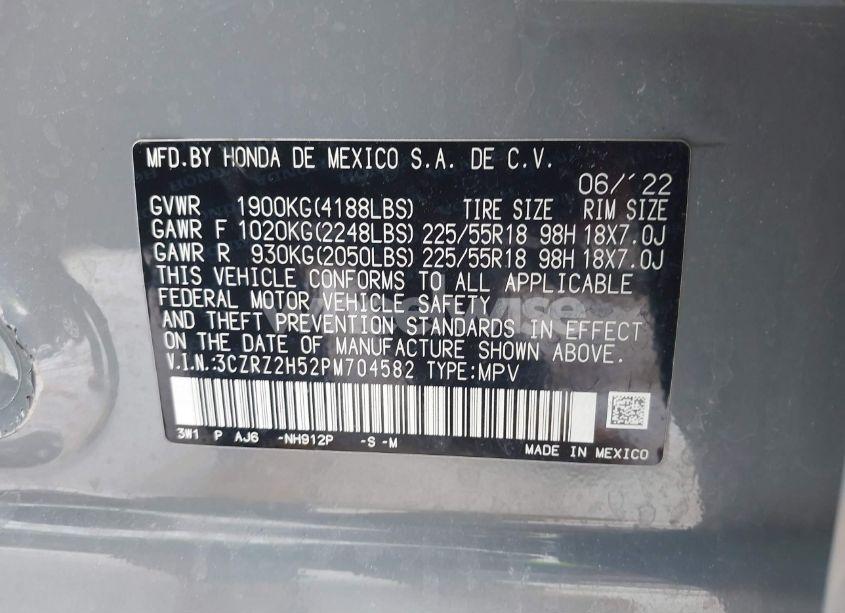 Photo 9 of 2023 Honda Hr-v AWD SPORT (VIN 3CZRZ2H52PM704582)