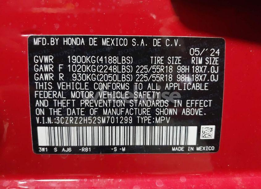 Photo 9 of 2025 Honda Hr-v AWD SPORT (VIN 3CZRZ2H52SM701299)