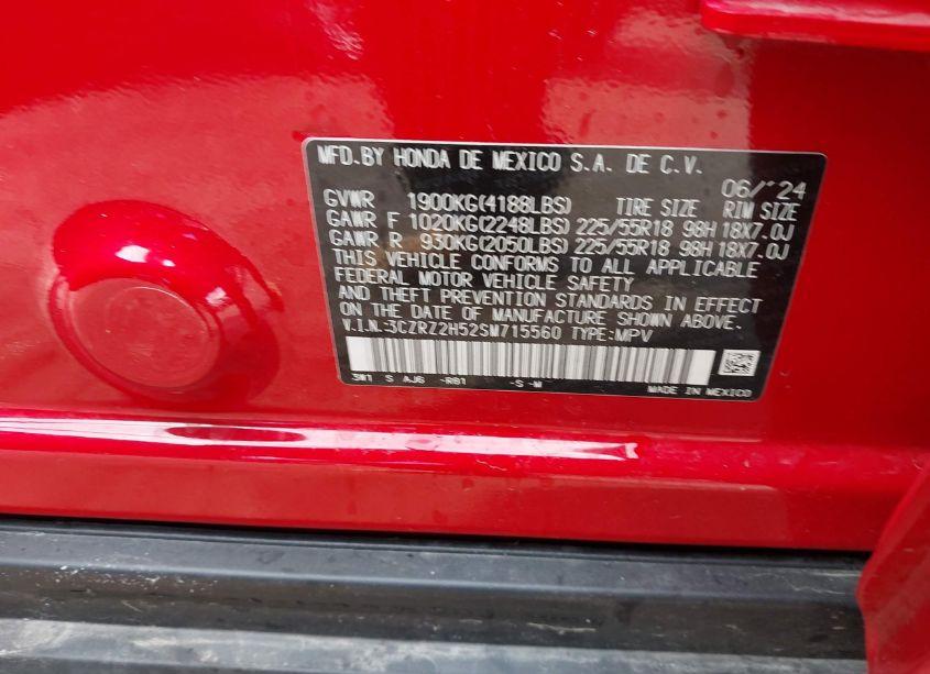 Photo 9 of 2025 Honda Hr-v AWD SPORT (VIN 3CZRZ2H52SM715560)