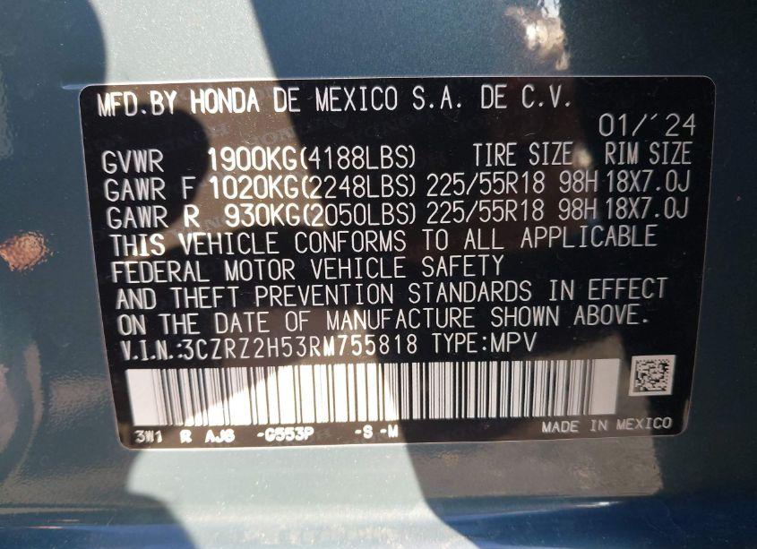 Photo 9 of 2024 Honda Hr-v AWD SPORT/SPORT (VIN 3CZRZ2H53RM755818)