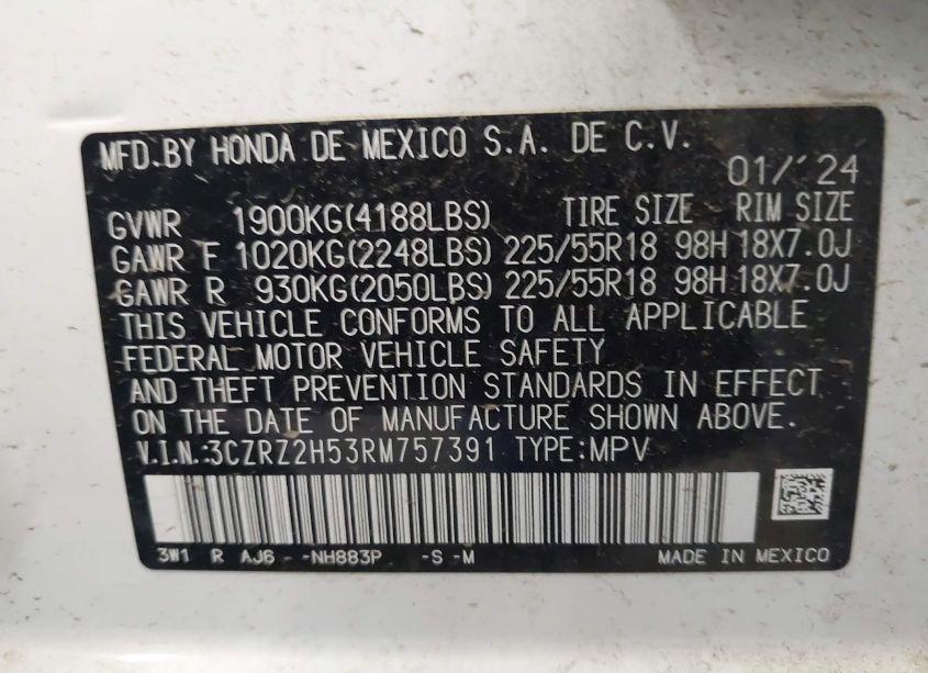 Photo 9 of 2024 Honda Hr-v AWD SPORT/AWD SPORT W/O BSI (VIN 3CZRZ2H53RM757391)