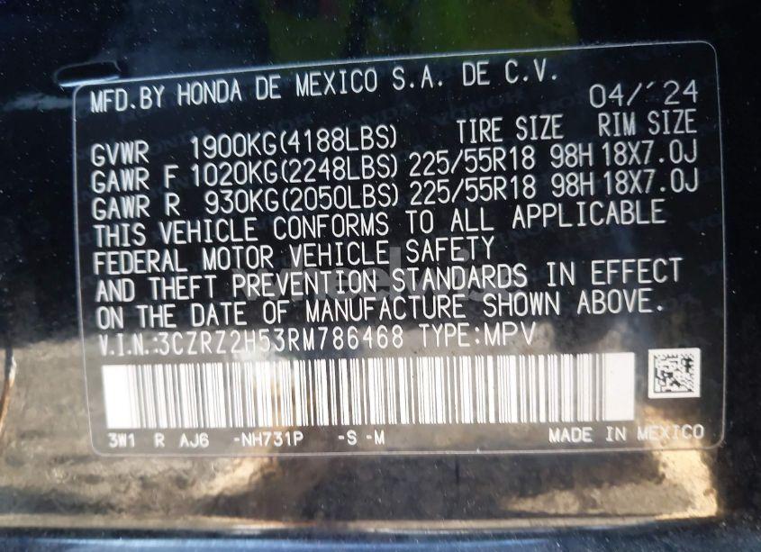 Photo 9 of 2024 Honda Hr-v AWD SPORT/AWD SPORT W/O BSI (VIN 3CZRZ2H53RM786468)