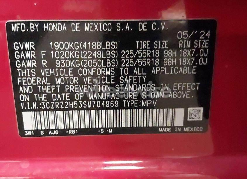 Photo 9 of 2025 Honda Hr-v AWD SPORT (VIN 3CZRZ2H53SM704969)