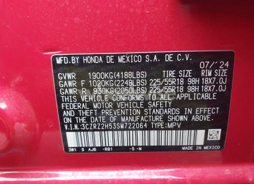 Photo 9 of 2025 Honda Hr-v AWD SPORT (VIN 3CZRZ2H53SM722064)