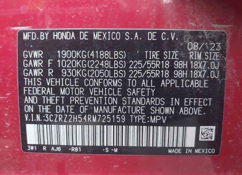 Photo 9 of 2024 Honda Hr-v AWD SPORT/AWD SPORT W/O BSI (VIN 3CZRZ2H54RM725159)