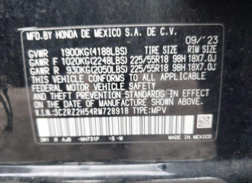 Photo 9 of 2024 Honda Hr-v AWD SPORT/AWD SPORT W/O BSI (VIN 3CZRZ2H54RM728918)